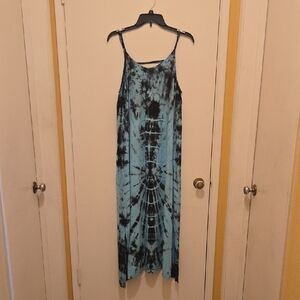 Black and Ski Blue Tie Dye Maxi Dress, with Speghetti Straps.